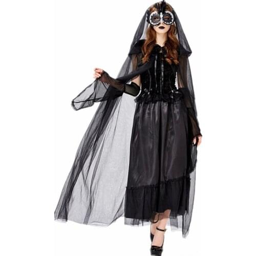 Adult Women Vampire Witch Costume Halloween Carnival Party Cosplay Dark Witch Ghost Bride Fancy Dress