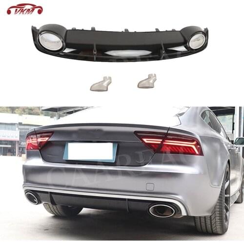 Rear Lip Diffuser Spoiler with Exhaust Muffler Tips For Audi A7 Sport 2016 2017 2018 RS7 Style PP Car Bumper Apron Guard Plate