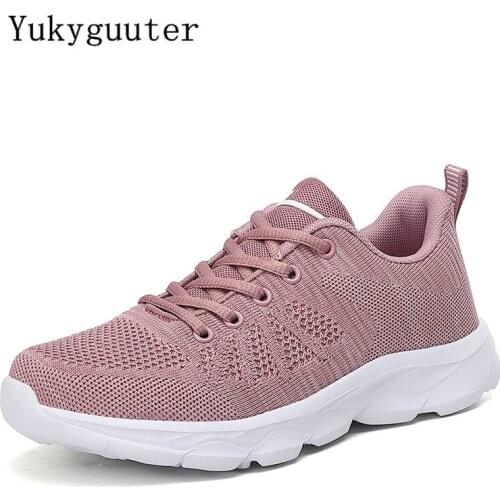 Women Sneakers Running Shoes Outdoor Sports Breathable Mesh Fashion Boots Knit Upper Female Walking Jogging Lace Up Flat