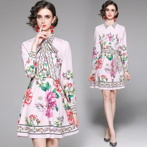 Long Sleeve Punk Rave Dress Summer Fashion Bow Woman Dress 2021 England Style Party Dress Luxury Designer Print Big Shirt Dress