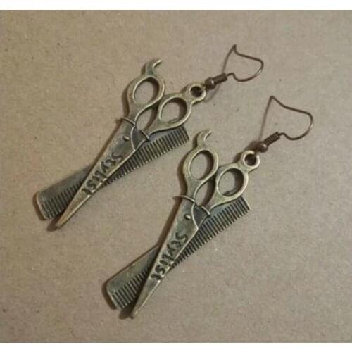 1 Pair/Lot NEW Vintage Fashion Bronze Comb scissors Charm Pendants Drape Earring DIY Fashion Women Jewelry Gifts