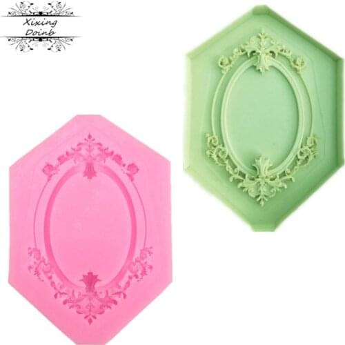 1Pcs European lace photo frame shape silicone soft candy mold cake decorating tool Candy Chocolate Mold