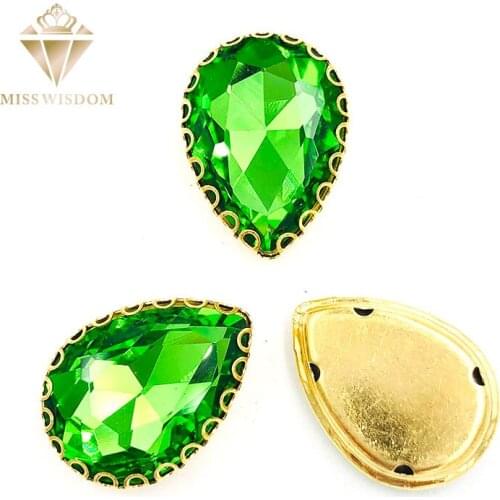 10X14/13x18mm grass green water drop gold bottom lacy shape claws glass crystal sew on rhinestones Diy clothing accessories