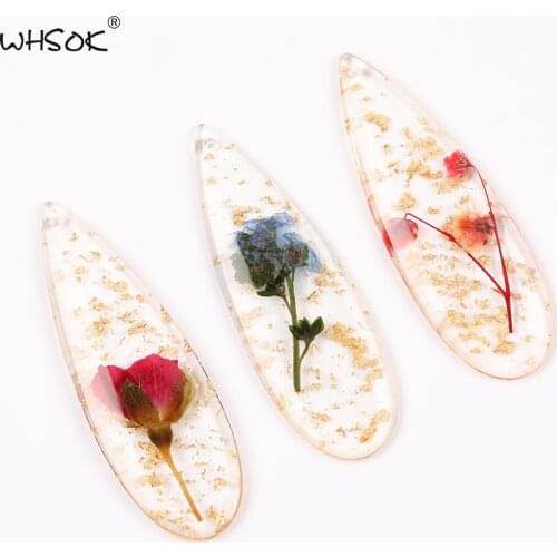 WHSOK 40Pcs 18*55MM Jewelry Accessories/Hand Made/Drop Shape/Pendant For Earring/Dried Flower In Resin Charms/DIY Making