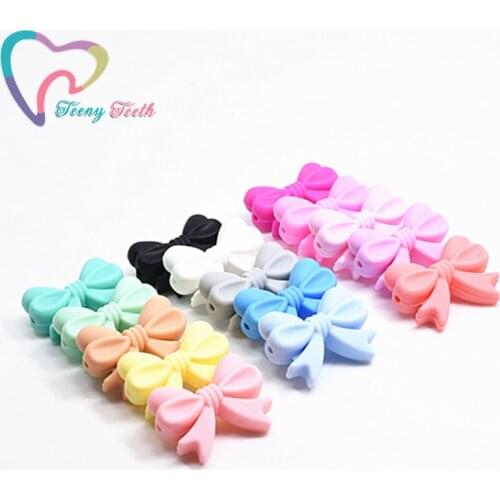 50 PCS Silicone Beads Bow Tie BPA Free Loose Teether Bead Baby Products Pacifier Dummy Jewelry Necklace Making Accessories