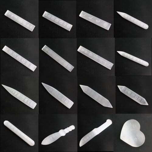 7 Chakras Rune Selenite Heart Sword Wand Flower of Life Polished Gypsum Healing Crystal Stone Astronomical Landscape Home Decor