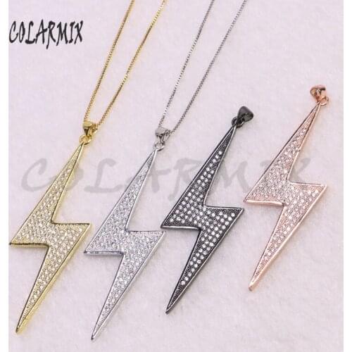 8 Pcs Wholesale Flash shape charms zircon pendant necklace Mix color jewelry pendant necklace Gift for lady5395