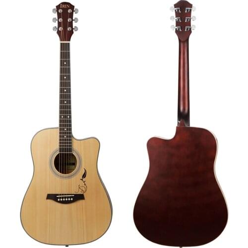 41 Inch Acoustic Guitar 6 Strings Folk Guitar Beginners Musical Instrument Wood Color With Pattern Guitar With Capo Picks Bag