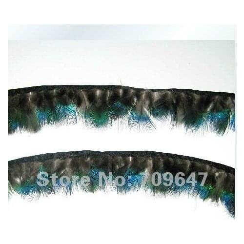 Free Shipping! 2Meters/Lot 5.0cm Height High Quality Blue Peacock Plumage Feather Fringe Trim for Wedding Centerpiece Decoration