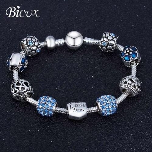BICUX Fashion New Vintage Ethnic Alloy Crystal Glass Beaded Bracelet for Women Men Heart Plant Round Strand Bracelets Jewelry