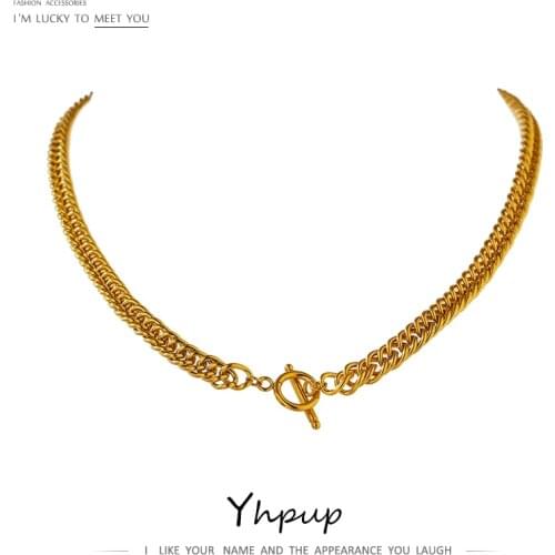 Yhpup Minimalist Chain Stainless Steel Geometric Necklace Collane Donna Statement Gold Color Choker Metal Necklace for Women