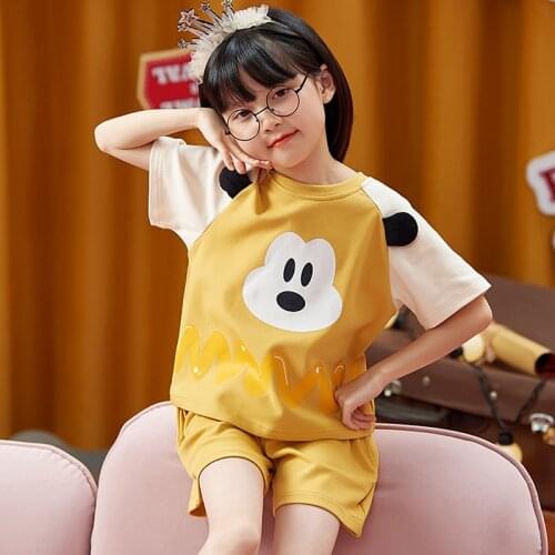 Kids Child Pullover Short Sleeve Pants Cartoon Pajama Girl Children O-Neck Casual Sleepwear Nightwear Pyjamas PURE Cotton CKE