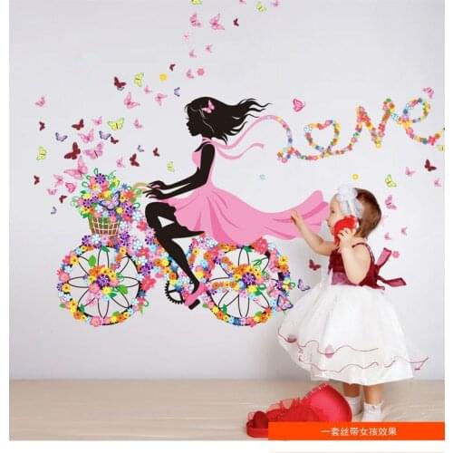 DIY Wall Stickers home decor Pink Princess Cycling Girl wall sticker girl Bedroom Living Room Decor Background decoracion hogar