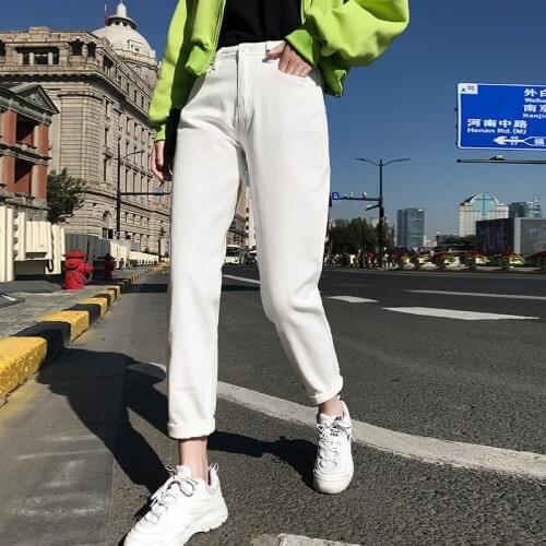 Cotton White Jeans for Women High Waist Harem Mom Jeans spring 2020 new plus size black women jeans denim pants beige blue
