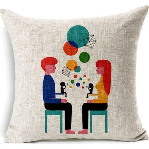 Hot Sale Pillow Covers Warm-Heart Family People Pattern Hot Sell Fashion45X45CM Linen Pillow Cover\Home Decorative Linen Cushion