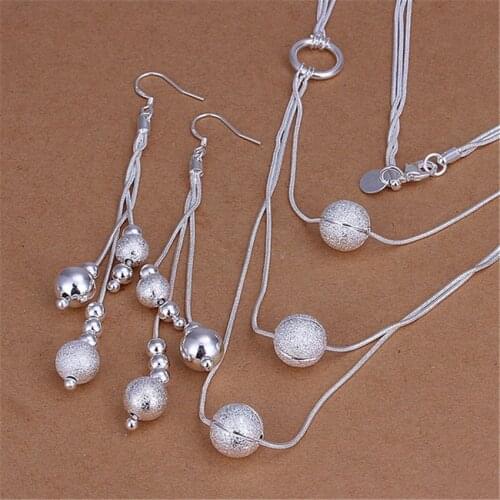 Hot party 925 Sterling silver temperament charm matte hanging beads necklace Drop Earrings fashion women jewelry sets