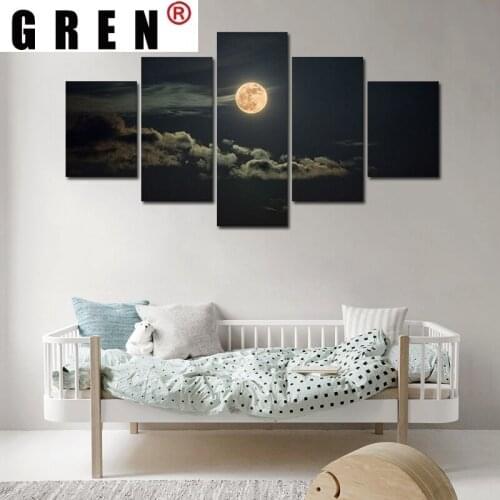 GREN 5 Pcs Modern Night Moonscape Canvas Art Painting Prints Wall Decorative Posters for Living Room Bedroom Home Decor Unframed