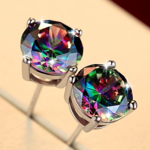 Classic Square Rainbow Color Plated S925 Silver Stud Earrings Japanese and Korean Trendy Men and Women Earrings