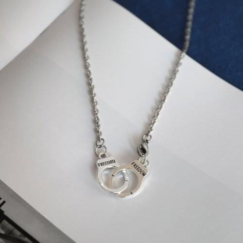 Fashionable men and women S925 silver plated personalized handcuffs pendant hip-hop punk hipster necklaces X172