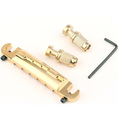 Musiclily 6 String Compensated Wraparound Stud Mount Adjustable Bridge for Les Paul Style Guitar, Gold