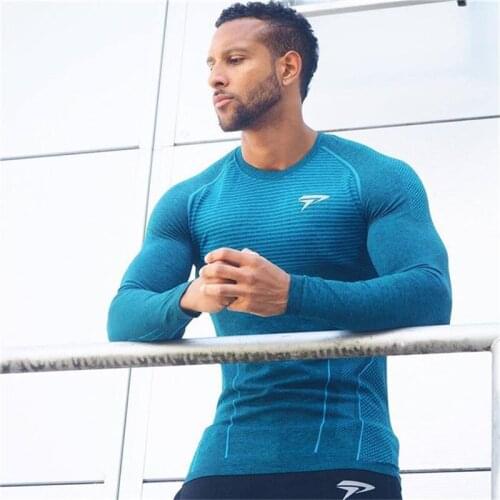 Men Quick-drying Slim fit long sleeved t shirt Fitness Bodybuilding gym shirt male Brand Casual Sports T-shirt men clothing
