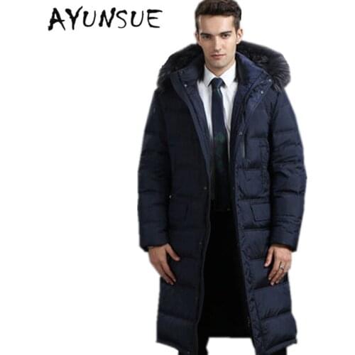 Mens Winter Jacket 2020 Hot Sale Warm White Goose Down Man Coat Thick Long Hood Pure Raccoon Fur Collar Parkas Plus Size HJ374