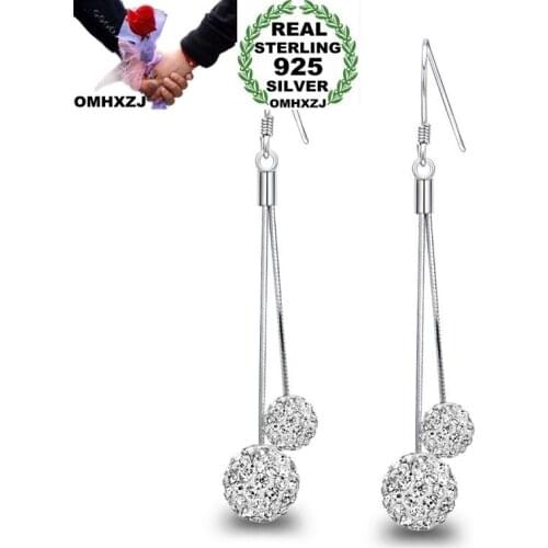 OMHXZJ Wholesale European Fashion Woman Girl Party Gift White Tassel Zircon 925 Sterling Silver Drop Earrings EA315