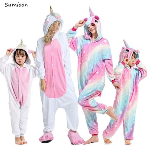 Kigurumi Unicorn Pajamas For Girls Winter Animal Panda Pig Sleepwear Kids Christmas Onesie boys Pyjamas Baby Sets Pijamas Woman