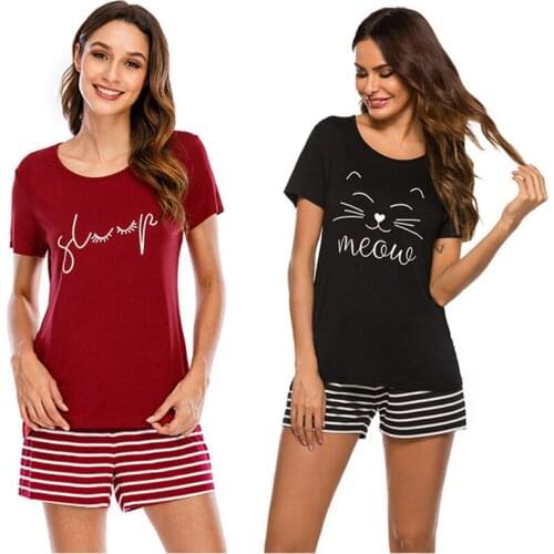 Spring and Summer Womens Pajamas Striped Print Round Neck Home Service Pajamas for Women Pyjamas Women Sleep Tops Sleepwear