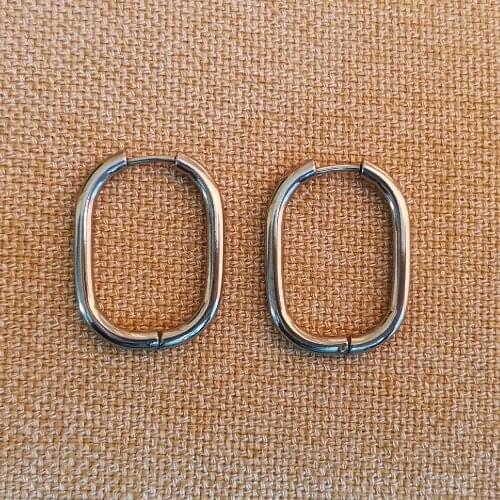 Polishing Steel Color 25*20mm Rounded Square Women Hoop Earrings Ear Loop Smooth Ring 316 Stainless Steel Jewelry Anti Allergy