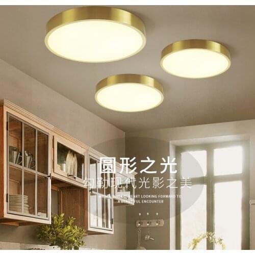 All copper ceiling lamp LED bedroom ceiling lamp ultra-thin brass porch room aisle corridor balcony lamps round ceiling light