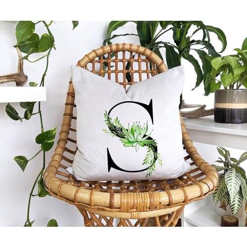 Green Plant Alphabet A-Z Pillow case Succulent Eucalyptus Cactus Cushion Cover Nature Square Pillow Covers Home Sofa Decorative