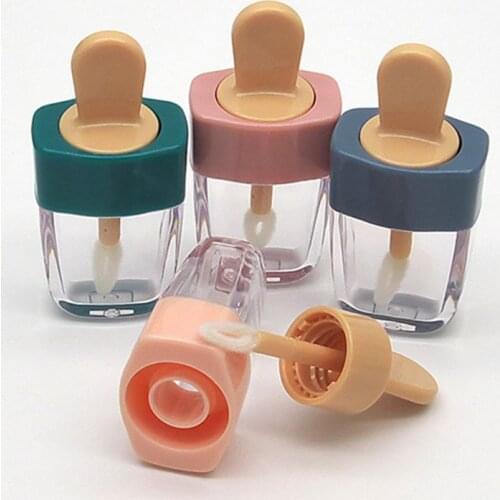 6ml/2pcs Ice Cream Shape Transparent Lip Gloss Tube Empty Balm Container With Lid Rubber Inserts Lipstick Samples Dispenser