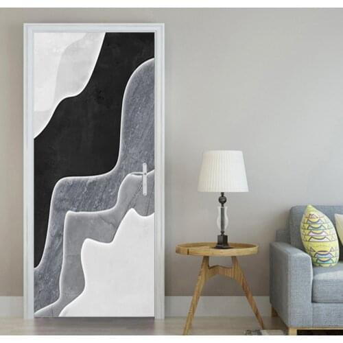 PVC Waterproof Self-adhesive Door Sticker Black white Grey Geometric Pattern Photo Mural Bedroom Living Room Wall Decoration 3D