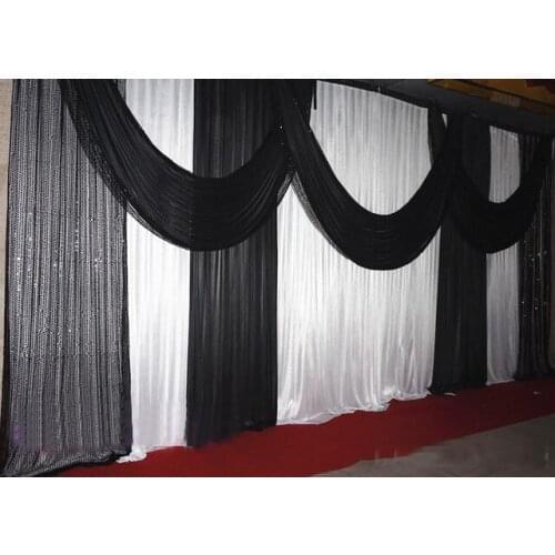 Romantic 3x6m (10ftx20ft) funeral backdrop church Stage Curtain with Sequins black Swags Ice Silk Wedding Party Stage Decoration