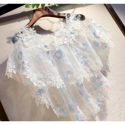 Womens Spring Summer flower embroidery mesh cloak lace Pashmina Female Summer Vintage Sunscreen Lace Shawl R1347