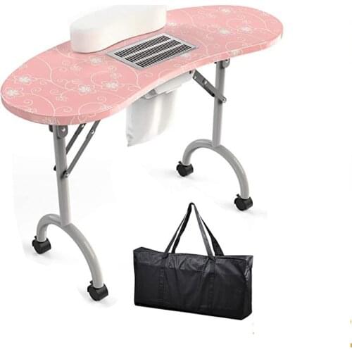 Pink Manicure Table with Dust Collector Hand Wrist Carry Bag and Fan for Nail Station Beauty Salon Home Manicura Mani Desk