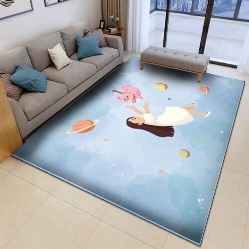 Fresh and Simple Style Free Girl Pattern Flannel Carpet Non-Slip Carpet Rectangular Bedroom Living Room Decor Carpet