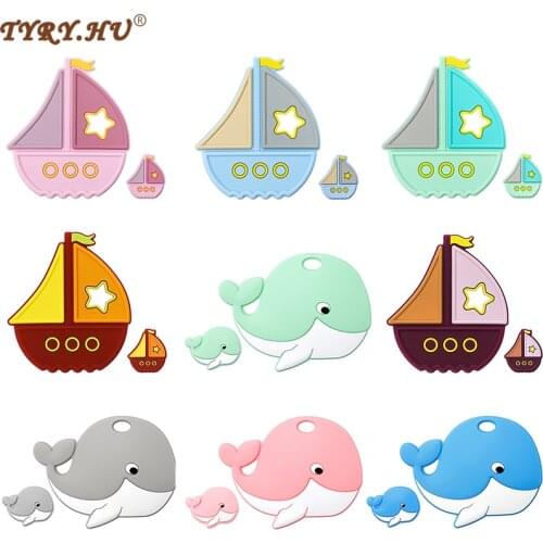TYRY.HU New Cartoon Sailboat Whale Silicone Teether Baby Molar Toys BPA Free DIY Pacifier Chain Jewelry Accessories Beads