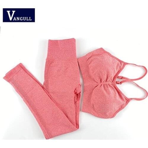 Vangull Seamless Women Sport Set For Gym Sleeveless Bra High Waist Belly Control Leggings Clothes Seamless Sport Suit Sexy Sets