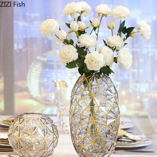 Wrought Iron Glass Vase Irregular Geometric Surface Decorative Floral Vases Desk Ornaments Flower Insert Nordic Home Decor