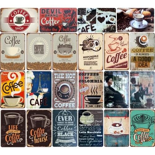 Vintage Metal Tin Signs Coffee of Colombia Endless Cup Fresh Brewed Hot Coffee for Coffee Shop Bar Restaurant Kitchen Decoration