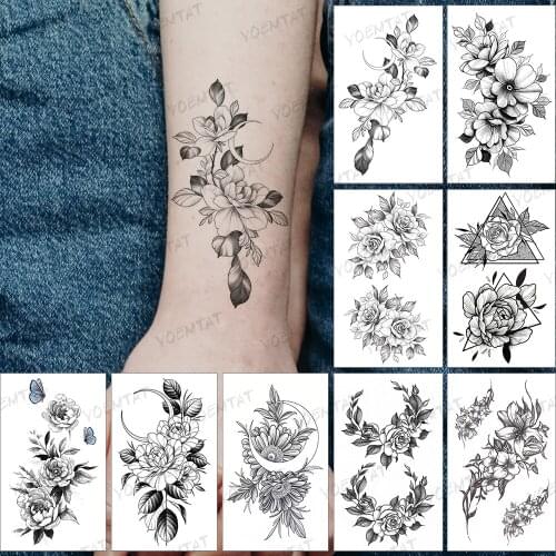 Waterproof Temporary Tattoo Sticker Black Waist Flowers Rose Sexy Butterfly Moon Flash Tatoo Fake Tatto For Body Art Women Men