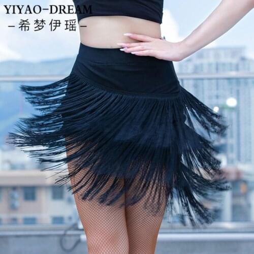 Black Fringe Latin Dance Skirt Women Black Cha Cha Samba Rumba Tango Practice Dancing Wear Tassel Ballroom Salsa Outfit