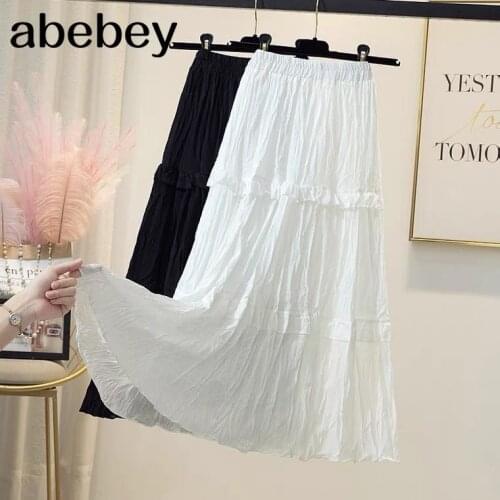 Women 2021 Summer Wrinkled Pleated Skirt Female Fashion Casual High Waisted A-Line Midi Skirts Ladies Chiffon Skirts