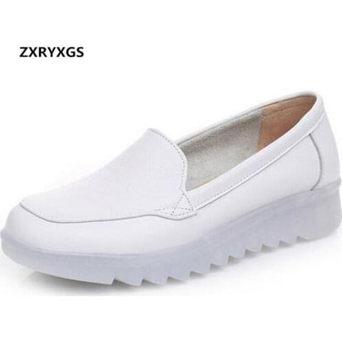 2020 Spring Summer Top Soft Cowhide White Leather Shoes Flat Shoes Woman New Breathable Sandals Casual Shoes Wear Non-slip Flats