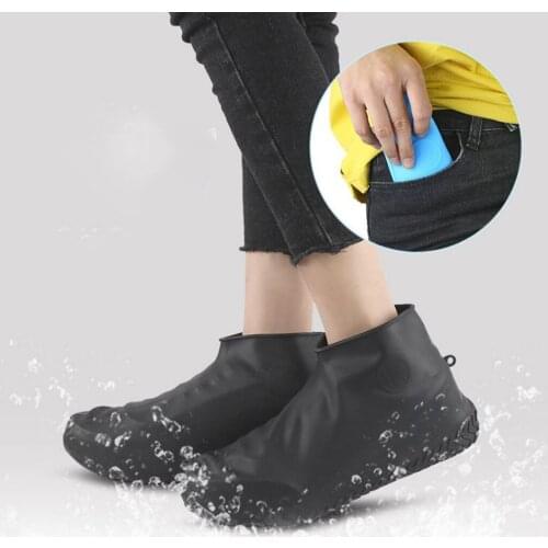 1 Pair Silicone Anti-Slip Shoes Protector Reusable Boot CoveR Overshoes Hiking Outdoor Rainproof Skid-proof Black
