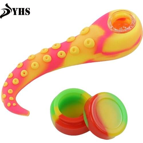 1 Pc 5ml Silicone Storage Box with Lid Wax Oil + 1 Pc Smoking Pipe Silicone with Unbreakable Glass Bowl Tobacco Accessories