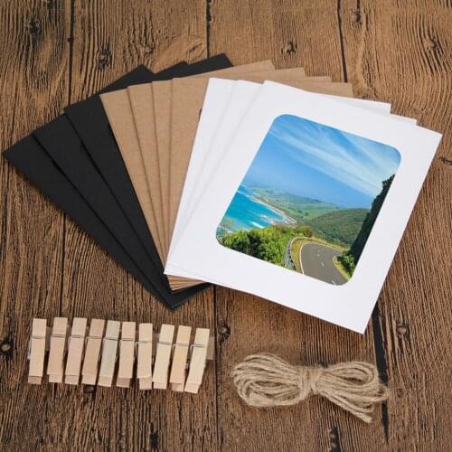 10Pcs 3 Colors Combination Paper Photo Frame With Clips Rope 3/5/6 Inch Wall Photo Hanging Picture DIY Photo Album Home Decor