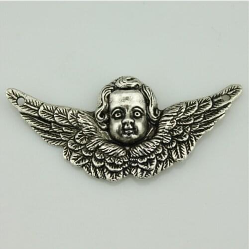 Angel wings double hole connector Free Shipping 10Pcs Antique Silver Zinc Alloy Charms Pendants for Jewelry Handmade DIY 50*23mm